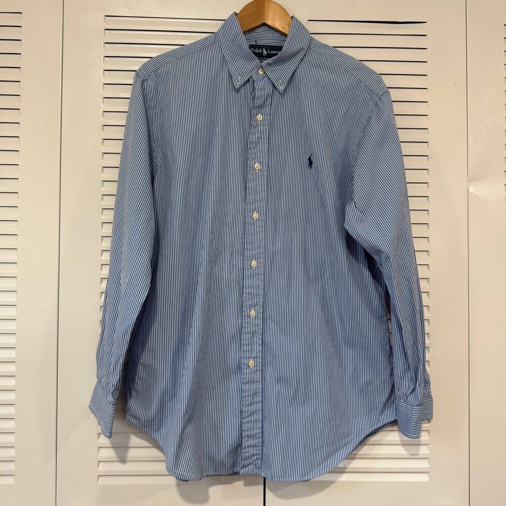 Ralph Lauren Mens 16 32/33 Classic Fit Button Down Blue Stripe Pony Shirt